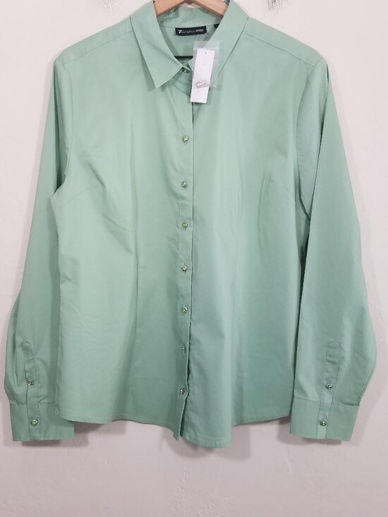 NWT New York & Company Long Sleeve Button Up Shirt Top Blouse Green Size XL - Picture 2 of 6
